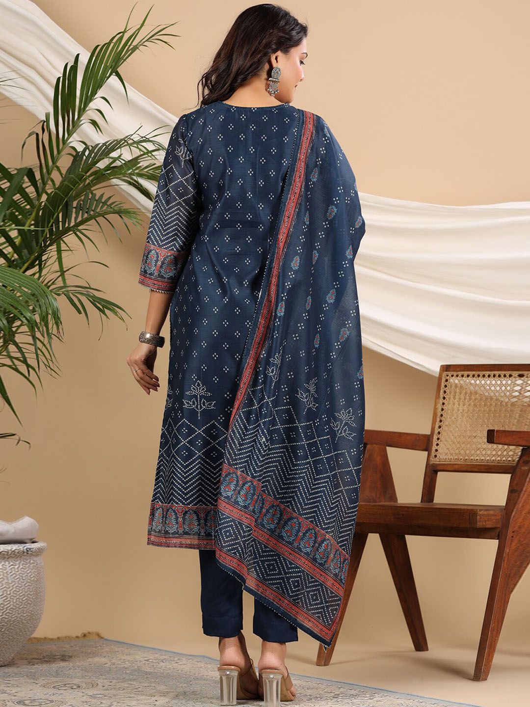 Dhiyona RR Women's Bandhani Printed Sequinned Kurta with Trousers & Dupatta