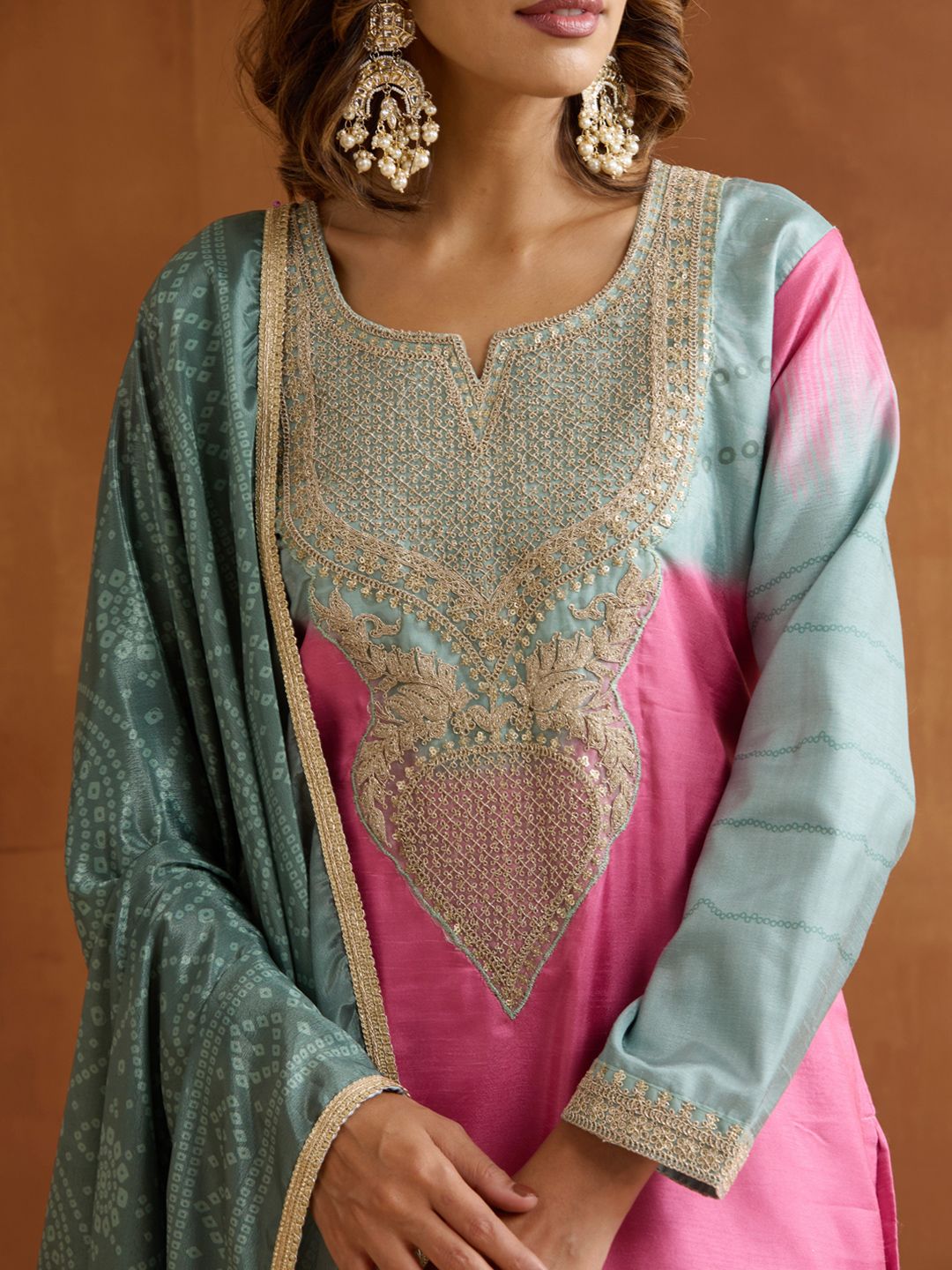 Dhiyona IS Women's Ethnic Motifs Embroidered Zari Work Straight Kurta with Trousers & Dupatta