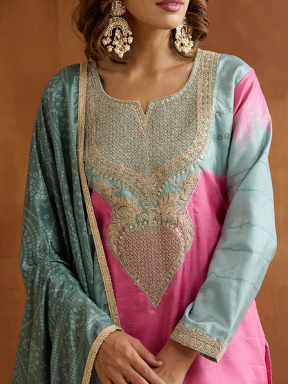 Dhiyona IS Women's Ethnic Motifs Embroidered Zari Work Straight Kurta with Trousers & Dupatta