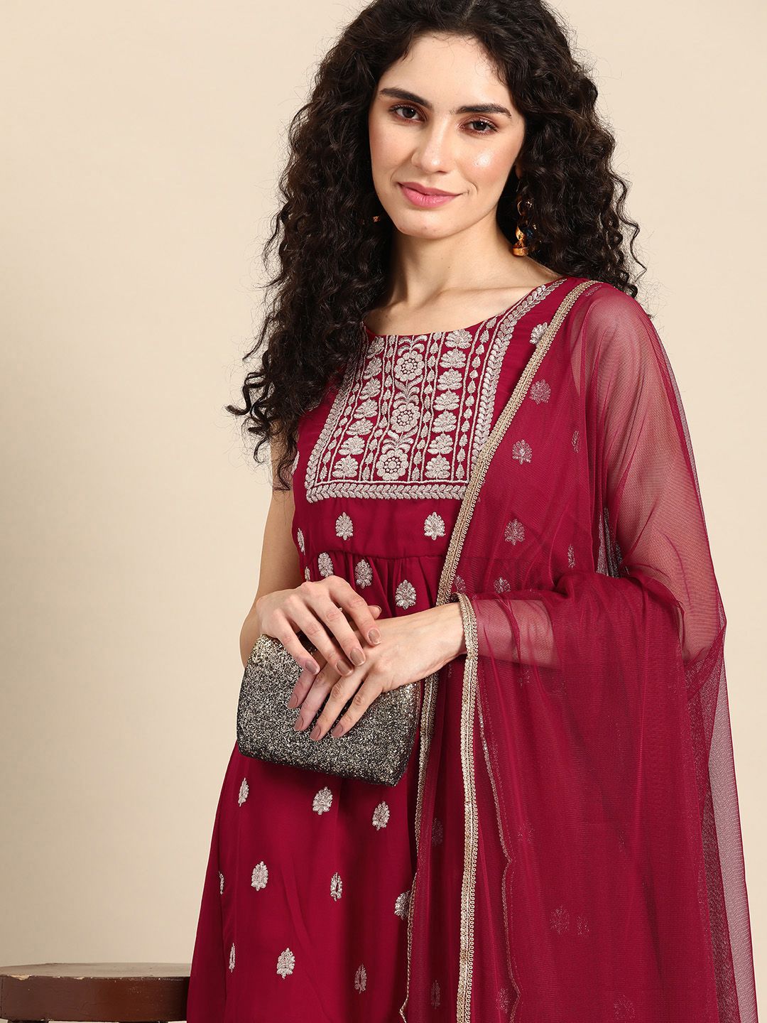 Dhiyona AN Women Ethnic Motifs Yoke Design Pleated Kurta with Sharara & With Dupatta