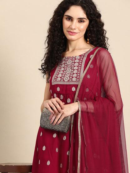 Dhiyona AN Women Ethnic Motifs Yoke Design Pleated Kurta with Sharara & With Dupatta