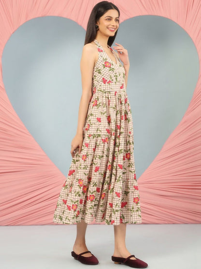 Dhiyona AY Women's Printed Cotton Fit & Flared Maxi Ethnic Dresses