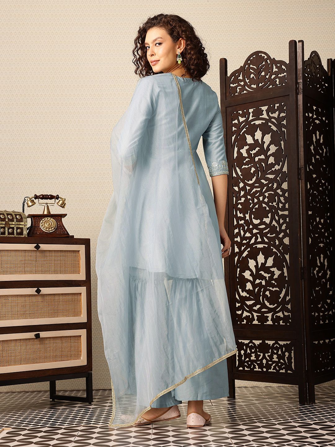 Dhiyona HOP Ethnic Motifs Yoke Design Thread Work Jashn Kurta with Sharara & Dupatta
