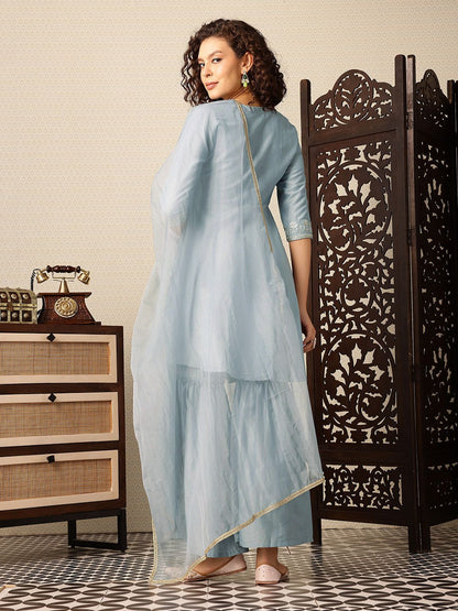 Dhiyona HOP Ethnic Motifs Yoke Design Thread Work Jashn Kurta with Sharara & Dupatta