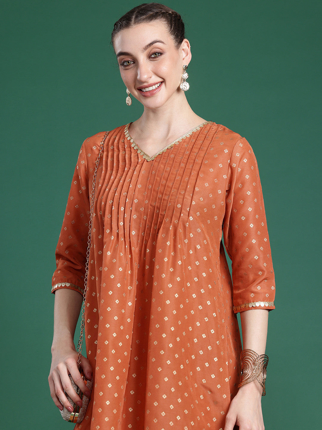 Dhiyona SN Ethnic Motifs Printed V-Neck Regular Thread Work Kurta with Patiala
