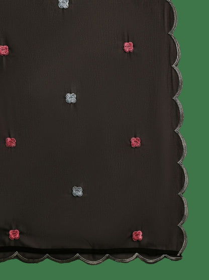 Dhiyona SN V Neck Floral Embroidered A Line Kurta with Palazzos & Dupatta