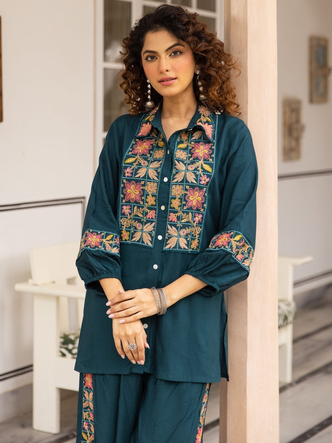 Embroidered Straight Kurta With Palazzos