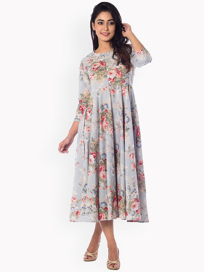 Dhiyona AY Women's Blue Printed Fit and Flare Dress