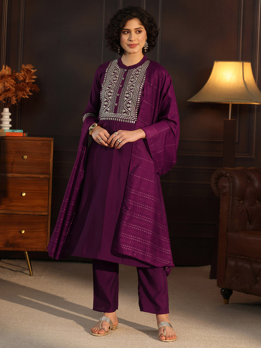 Women Ethnic Motifs Embroidered Regular Kurta with Trousers With Dupatta