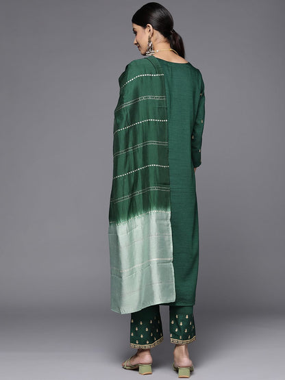 Dhiyona VA Women's Green Ethnic Motifs Embroidered Kurta with Trousers & Dupatta
