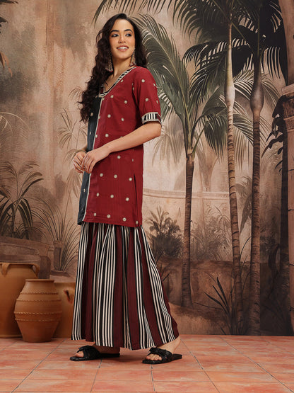 Floral Embroidered Gotta Patti Detail Pure Cotton Kurti with Sharara & Dupatta