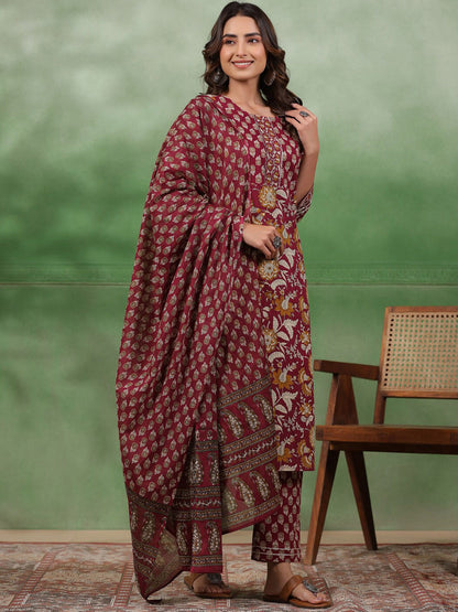 Printed Pure Cotton Kurta With Trouser & Dupatta