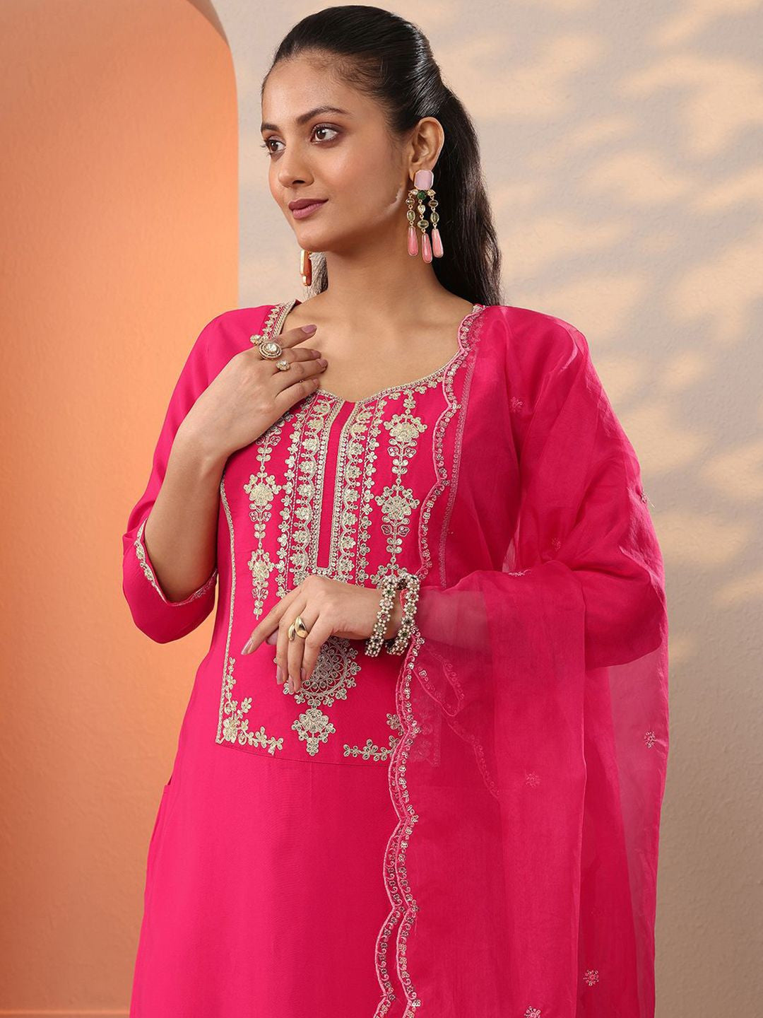 Women Ethnic Motifs Embroidered Kurta with Trouser & Dupatta