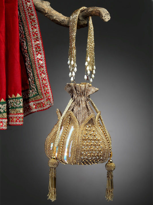 Dhiyona NR Embellished Tasselled Potli Clutch
