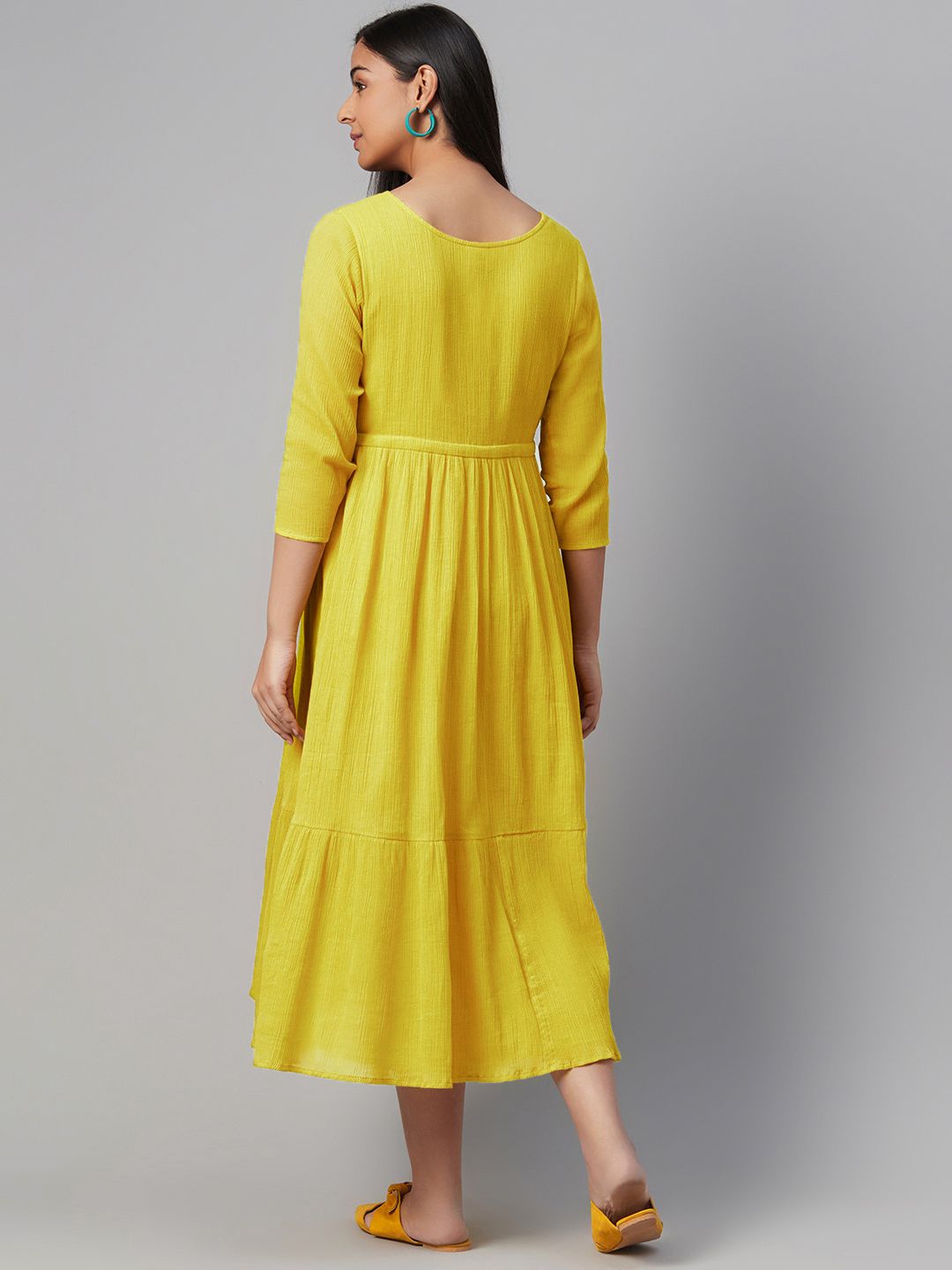 Dhiyona AY Women's Lime Green Solid Tiered Maternity A-Line Dress