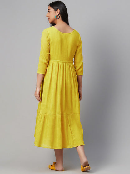 Dhiyona AY Women's Lime Green Solid Tiered Maternity A-Line Dress