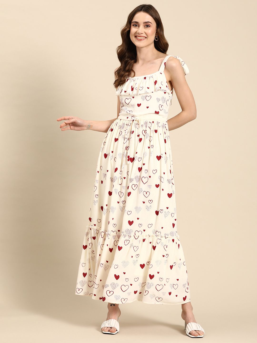Dhiyona AY Women's Conversational Print Crepe A-Line Tiered Maxi Dress