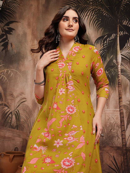 Floral Printed Panelled Kurta with Trousers