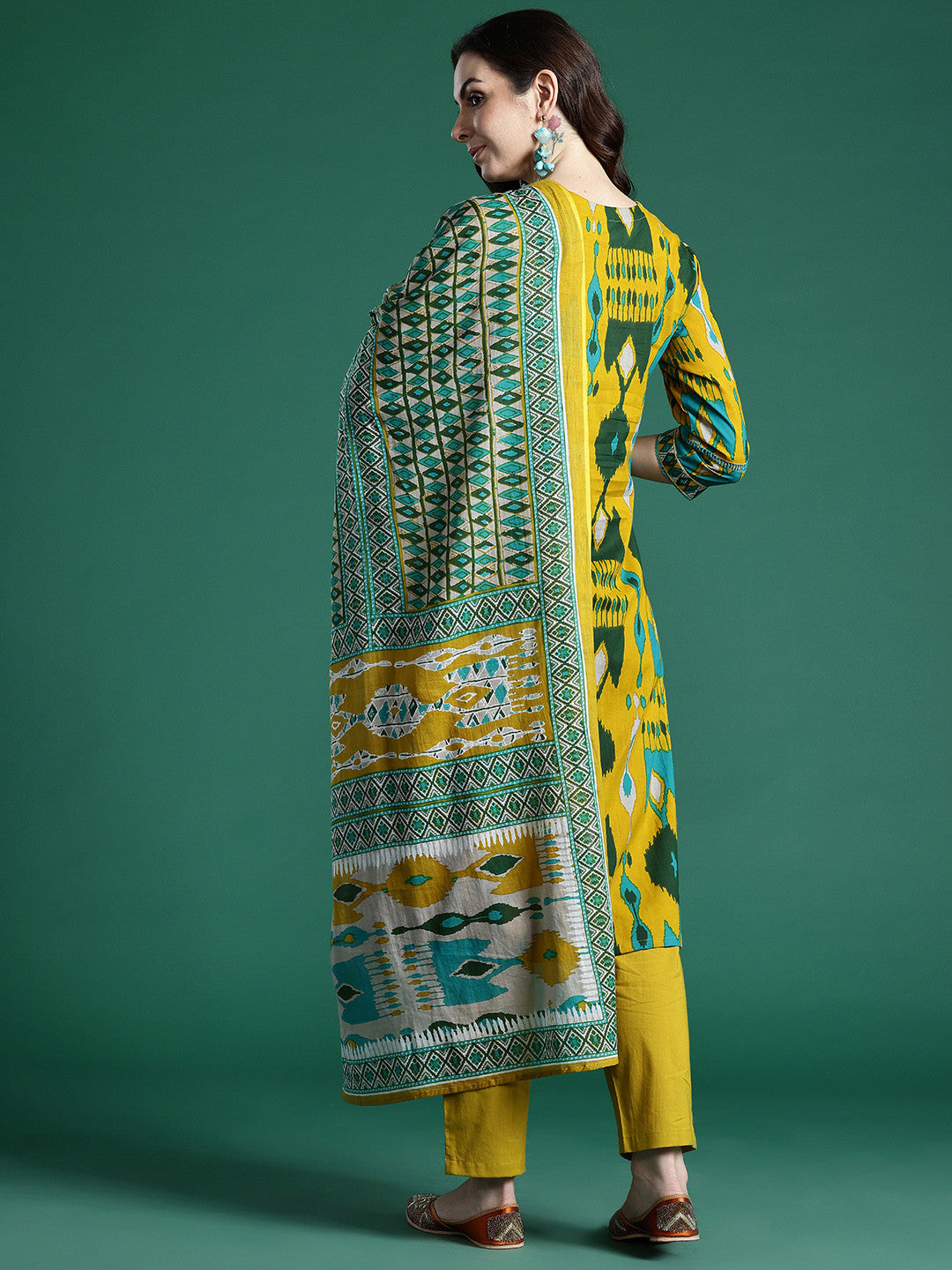 Geometric Printed Regular Pure Cotton Kurta with Trousers & Dupatta