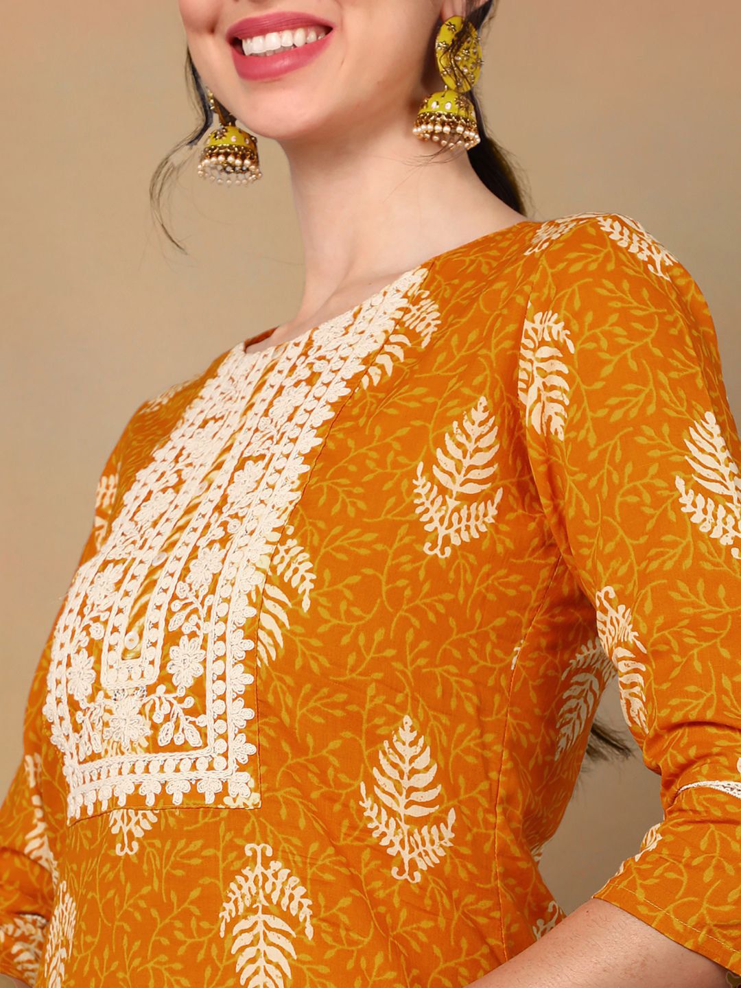 Dhiyona HOP Pure Cotton Ethnic Motifs Straight Kurta Sharara With Dupatta