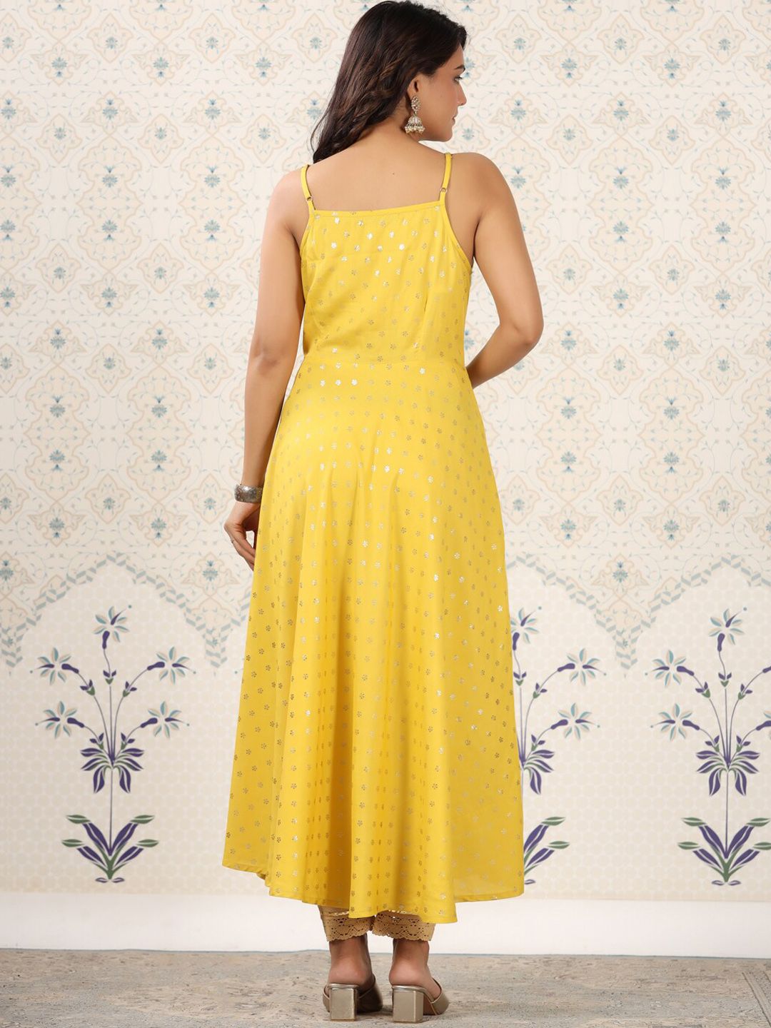 Dhiyona OD  Floral Printed Shoulder Straps Anarkali Kurta