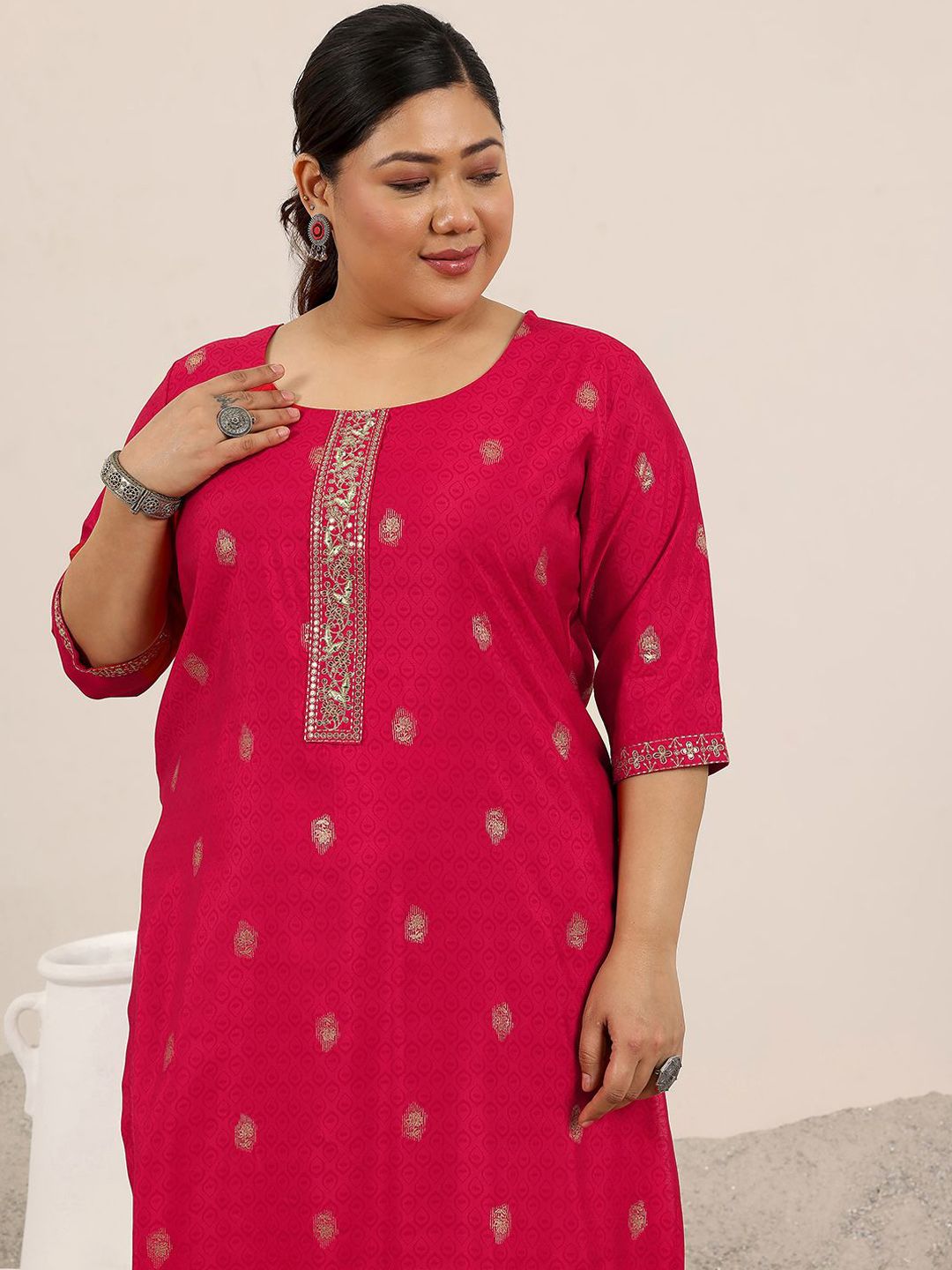 Dhiyona Women's Plus Size Ethnic Motifs Printed Sequinned Kurta With Salwar & Dupatta