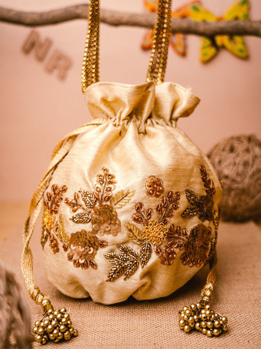 Dhiyona NR Women Cream Embroidered Potli Bag