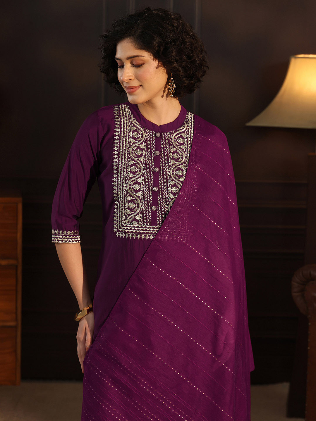 Women Ethnic Motifs Embroidered Regular Kurta with Trousers With Dupatta