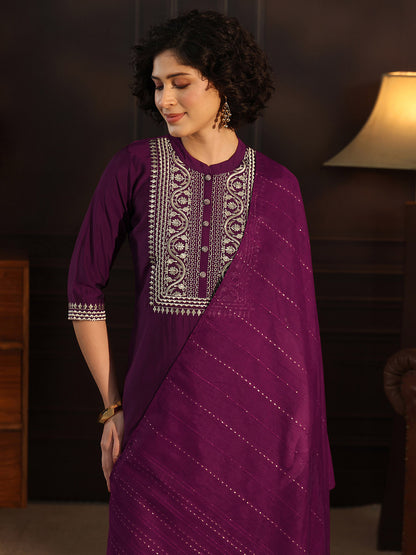 Women Ethnic Motifs Embroidered Regular Kurta with Trousers With Dupatta