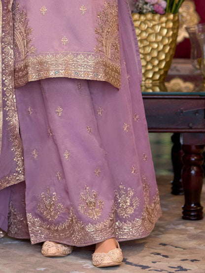 Dhiyona IE Ethnic Motifs Embroidered Sequinned Straight Kurta Palazzos With Dupatta