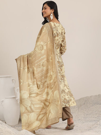 Floral Printed Patchwork Straight Kurta With Trouser And Dupatta