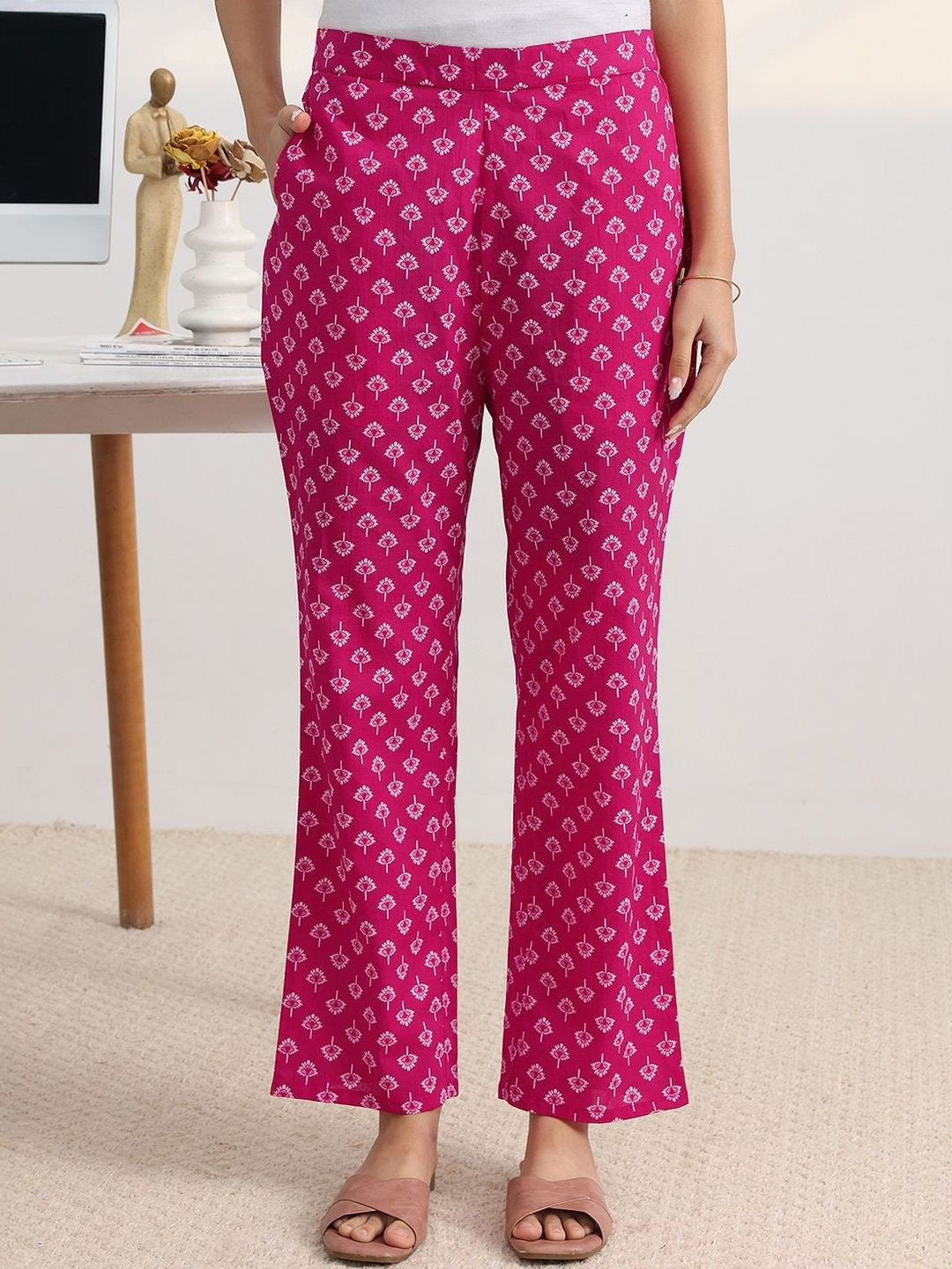 Libas Fuchsia Pink Floral Print A-Line Suit Set with Dupatta
