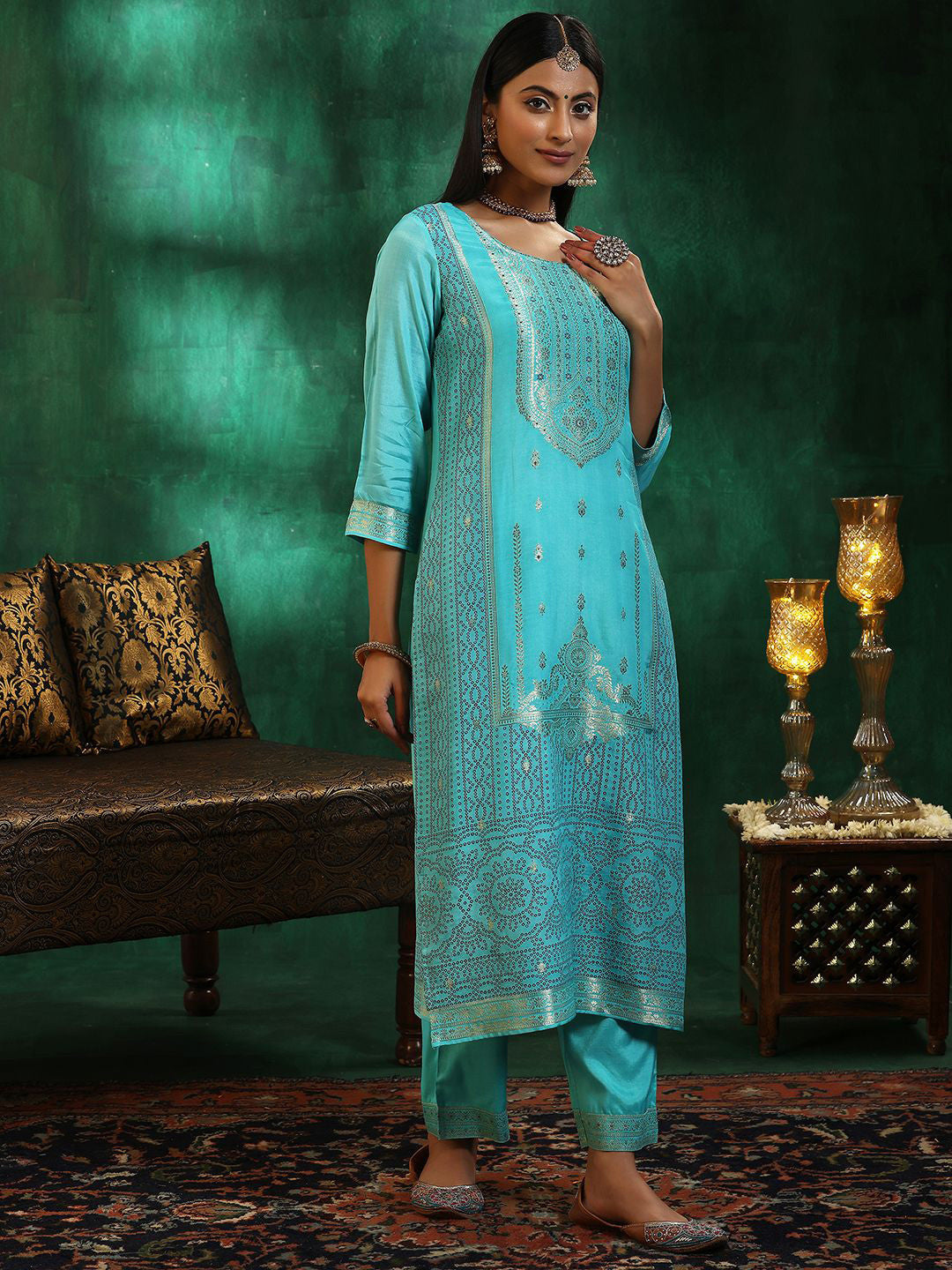 Women Ethnic Motifs Regular Kurta with Trousers & With Dupatta
