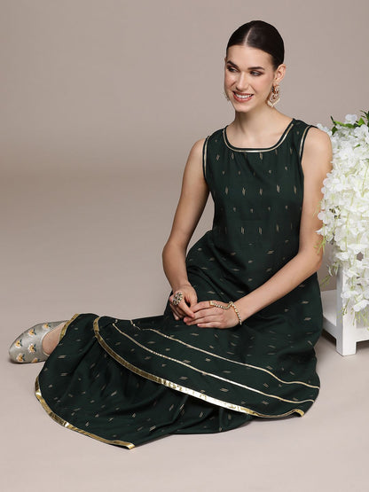 Dhiyona AN Ethnic Motifs Printed Regular Gotta Patti Pure Cotton Kurta With Sharara