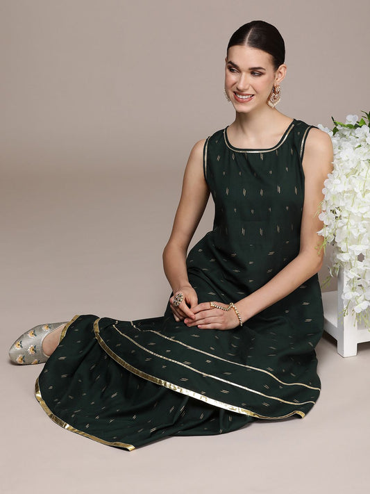 Dhiyona AN Ethnic Motifs Printed Regular Gotta Patti Pure Cotton Kurta With Sharara