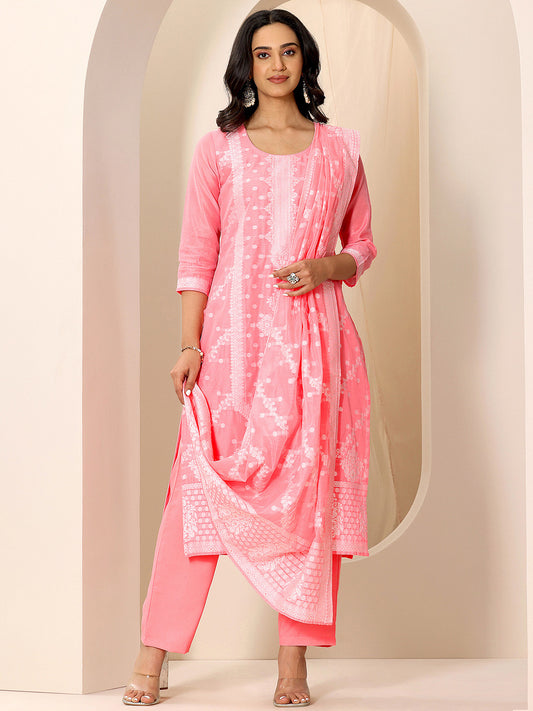 Ethnic Motifs Woven Design Chanderi Silk Kurta With Trouser And Dupatta