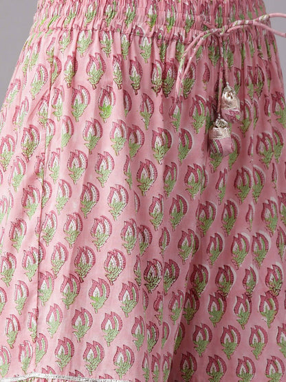 Dhiyona KL Ethnic Motifs Printed Gotta Patti Pure Cotton Straight Kurta & Sharara With Dupatta