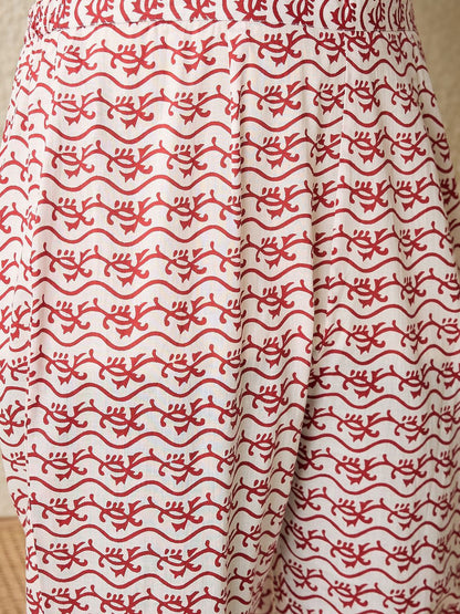 Dhiyona IE Floral Printed V-Neck Pure Cotton Straight Kurta With Trousers And Dupatta