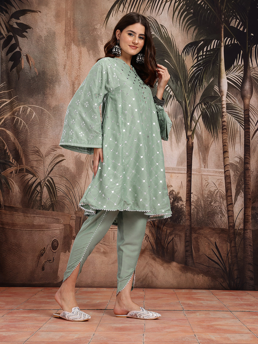 Printed Gotta Patti Kurta with Dhoti Pants & Dupatta