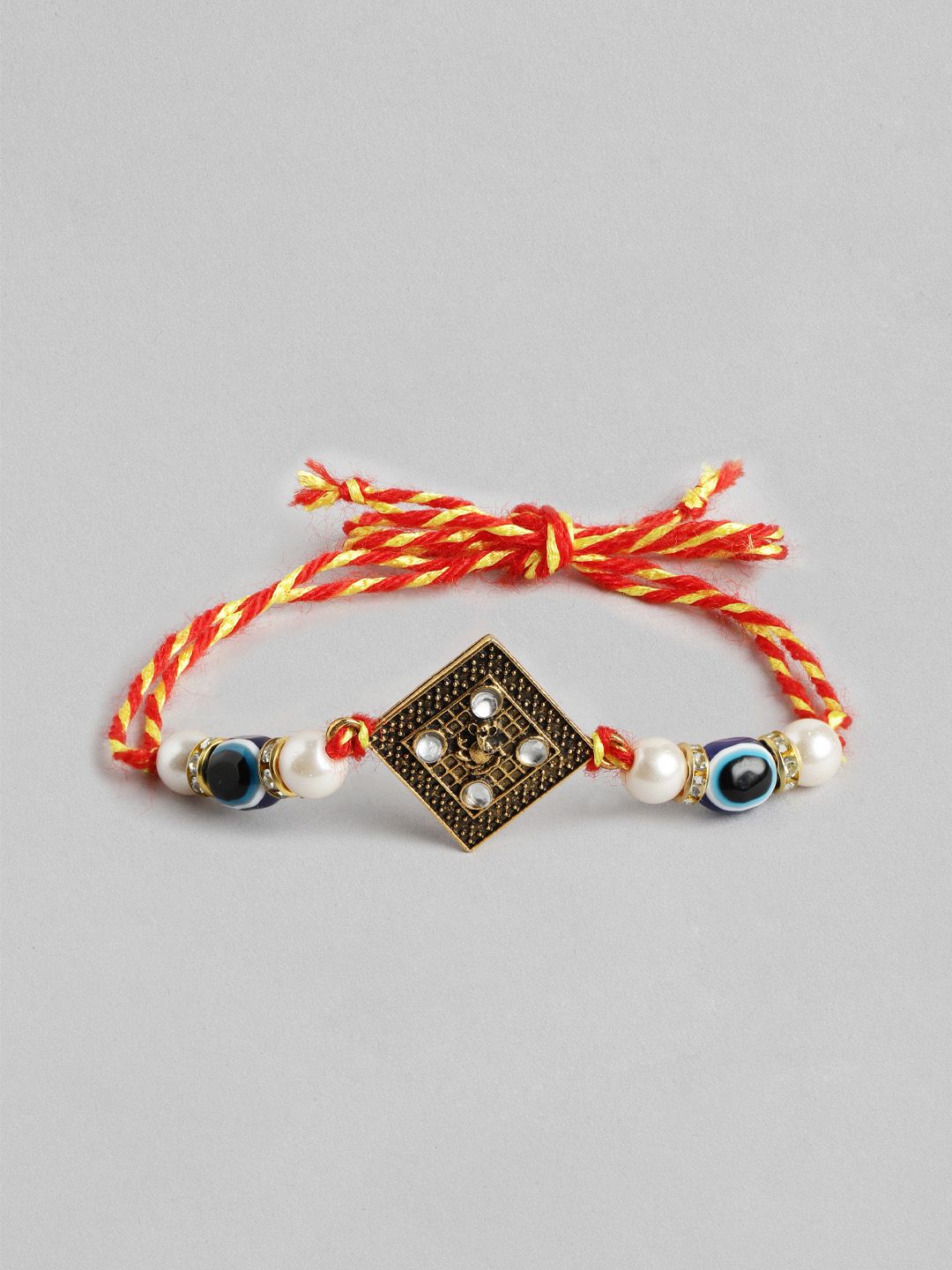 Dhiyona Unisex Set of 2 Beaded Bhai Bhabhi Rakhis With Roli & Chawal