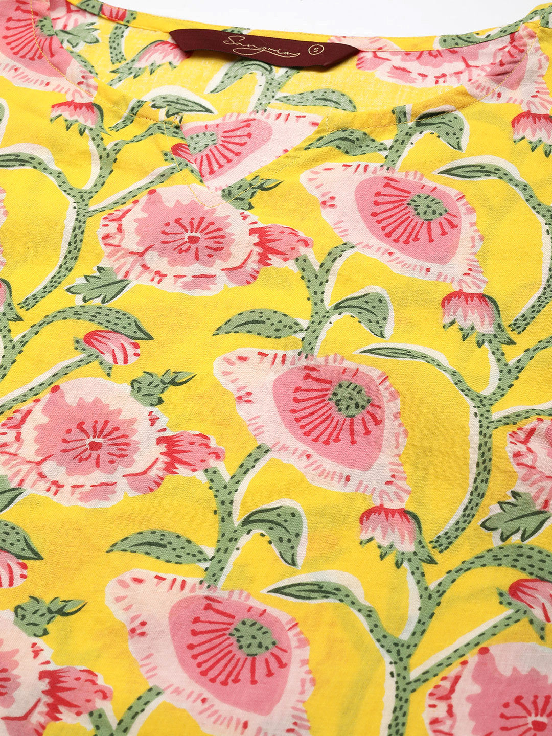 Women Yellow & Pink Ethnic Motifs Printed Cotton Kurta with Trousers