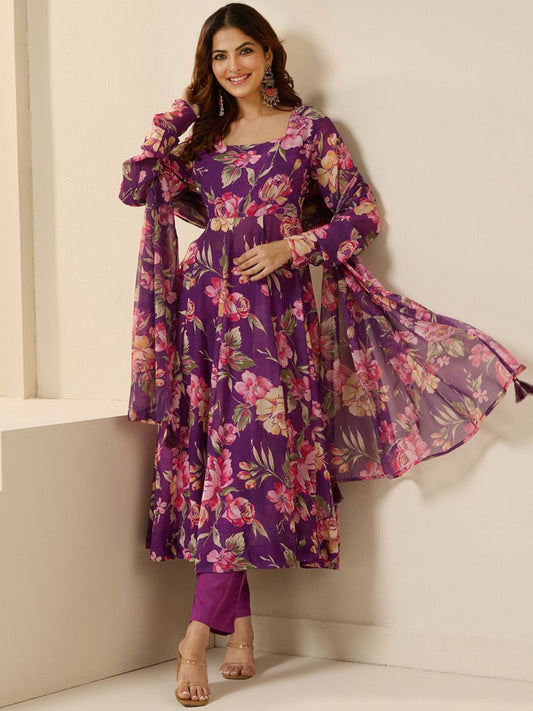Dhiyona IS Women's Women Floral Printed Regular Kurta with Trousers & With Dupatta