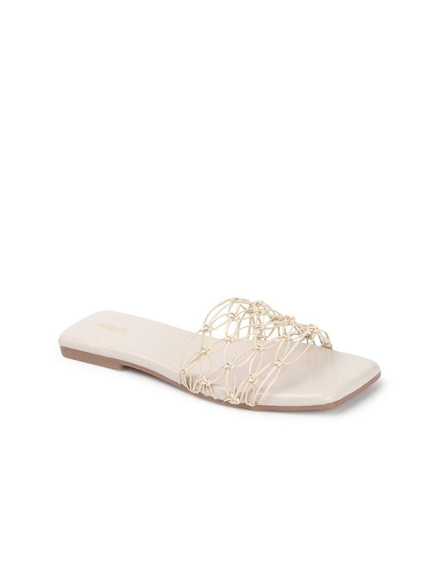 Dhiyona AK White Textured Open Toe Flats
