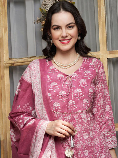 Dhiyona SN Women's Ethnic Motifs Printed Pure Cotton Kurta with Trousers & With Dupatta