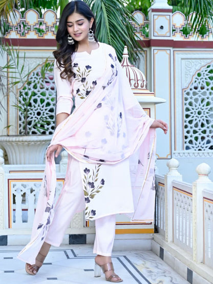 Dhiyona KL Floral Printed Regular Kurta With Trousers & Dupatta