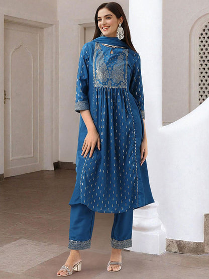 Dhiyona IS Women's Women Ethnic Motifs Printed Pleated Kurta with Trousers