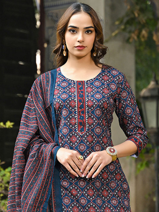 Dhiyona KL Women Ethnic Motifs Printed Regular Kurta with Trousers & With Dupatta