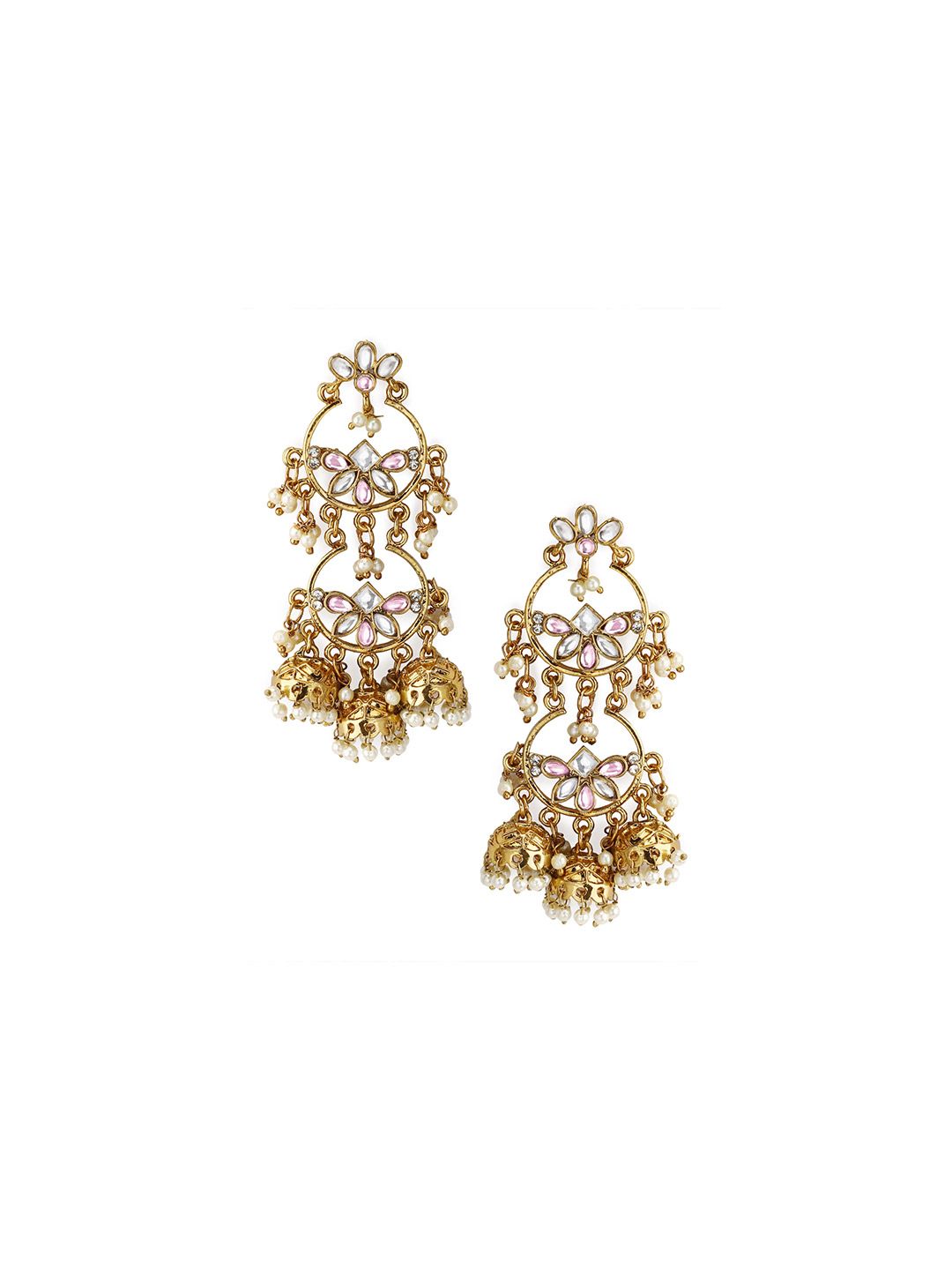 Dhiyona RJ Women's 18K Gold-Plated Kundan Jhumkas