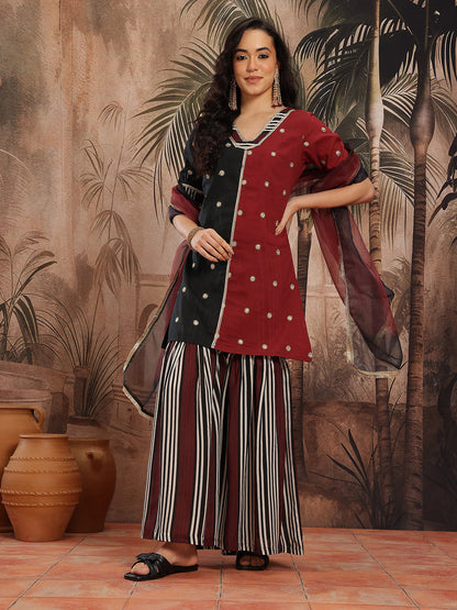Floral Embroidered Gotta Patti Detail Pure Cotton Kurti with Sharara & Dupatta