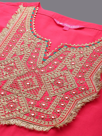 Dhiyona VA Geometric Embroidered Mirror Work Straight Kurta with Palazzo & Dupatta